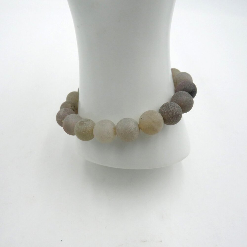 Matte‎ Frosted Gemstone Bead Bracelet Stretch Round Gray Brown Neutral